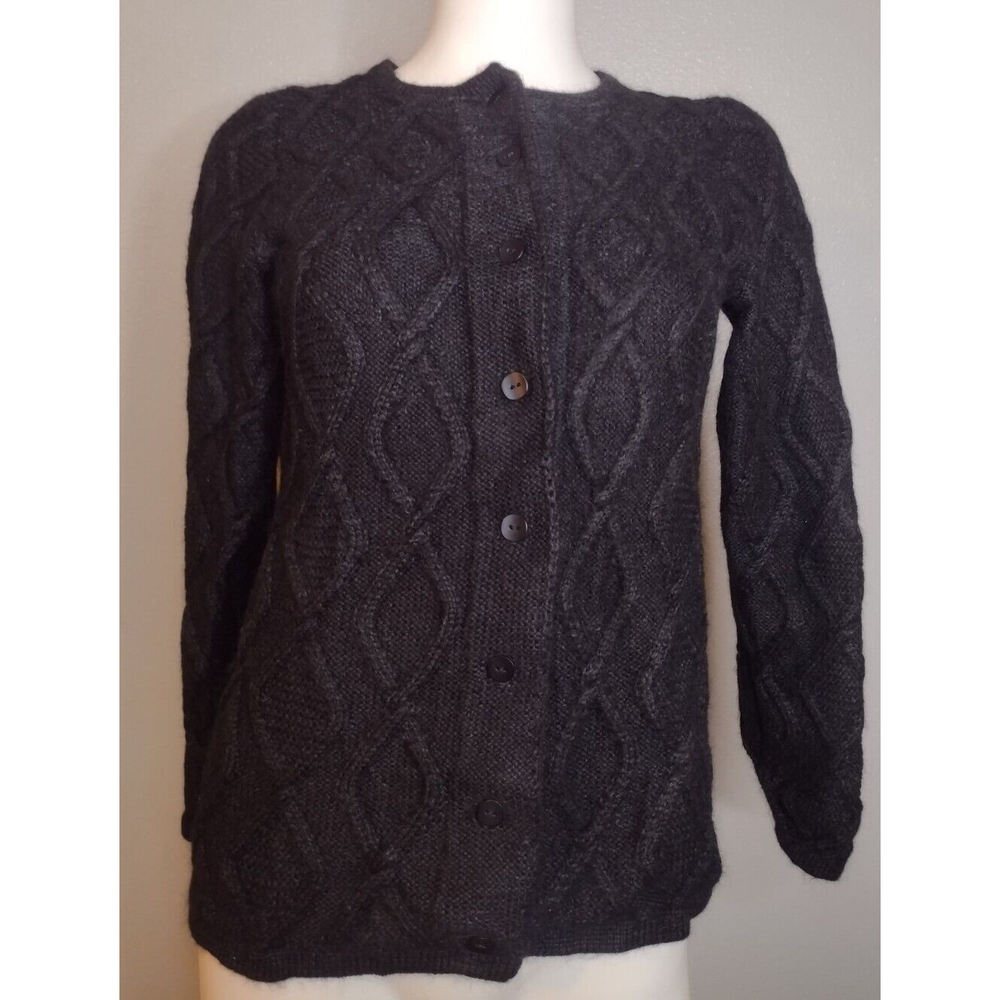 Heavenly Alpaca By Nando Cardigan Sweater Medium Black Button Up Cable Knit S3